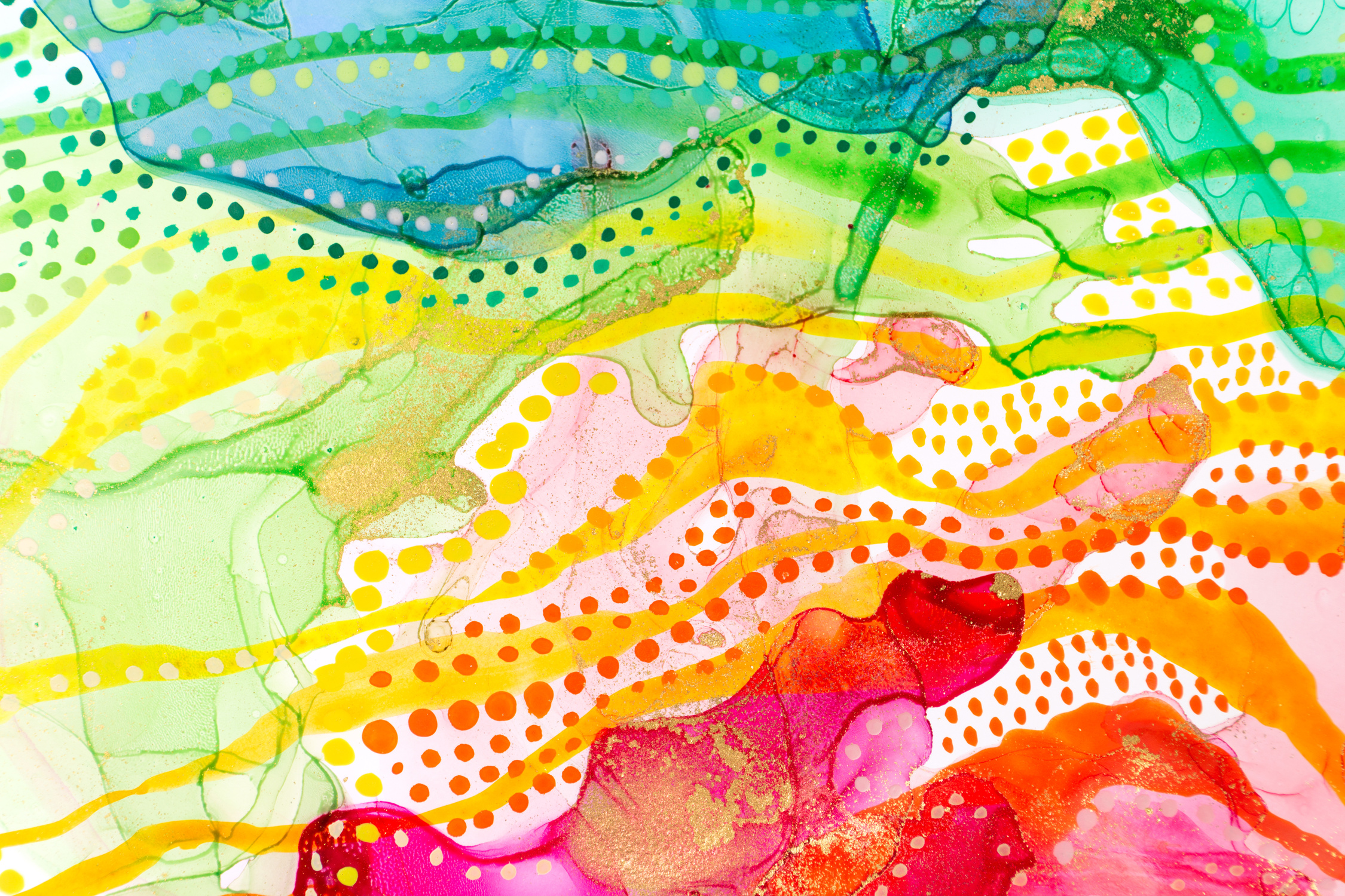 Watercolor Rainbow Abstract Stains and Dots Background. Ink Gradient Texture.